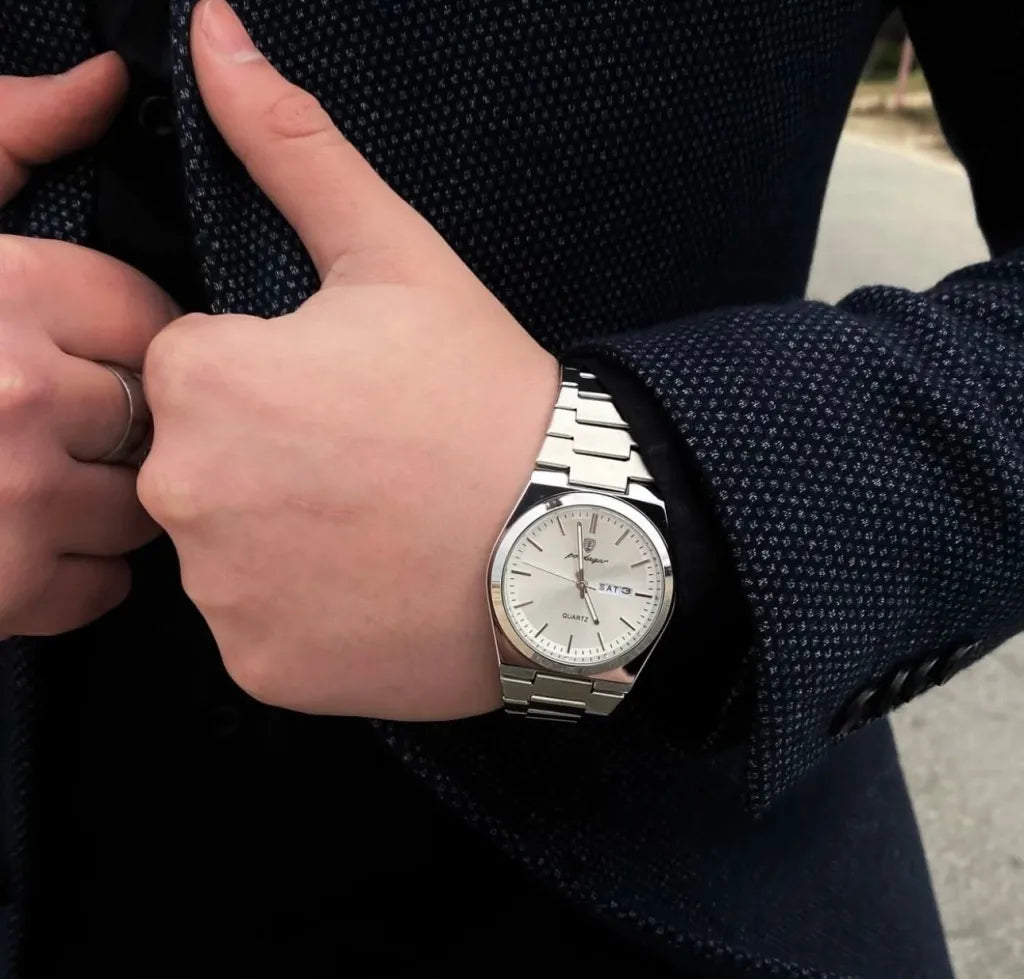 Reloj Clásico de Acero - Plata/Blanco