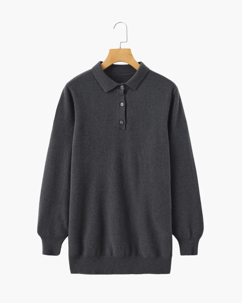 Suéter Polo de Cachemira – Gris Oscuro