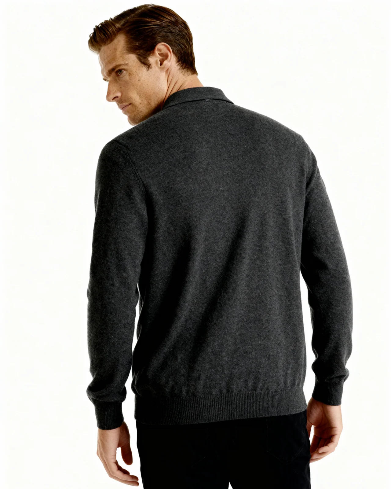 Suéter Polo de Cachemira – Gris Oscuro