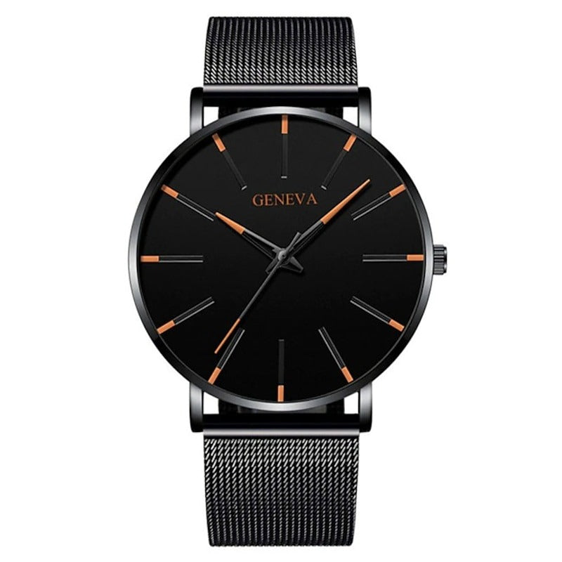 Reloj Ultrafino de Acero - Negro/Marrón