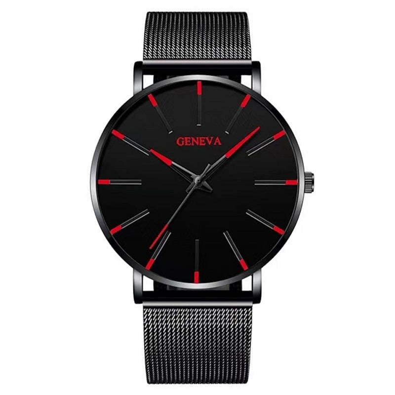 Reloj Ultrafino de Acero - Negro/Rojo