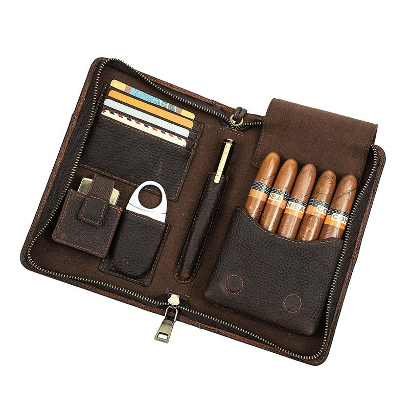 Estuche Organizador de Cuero para Puros y Accesorios de Viaje
