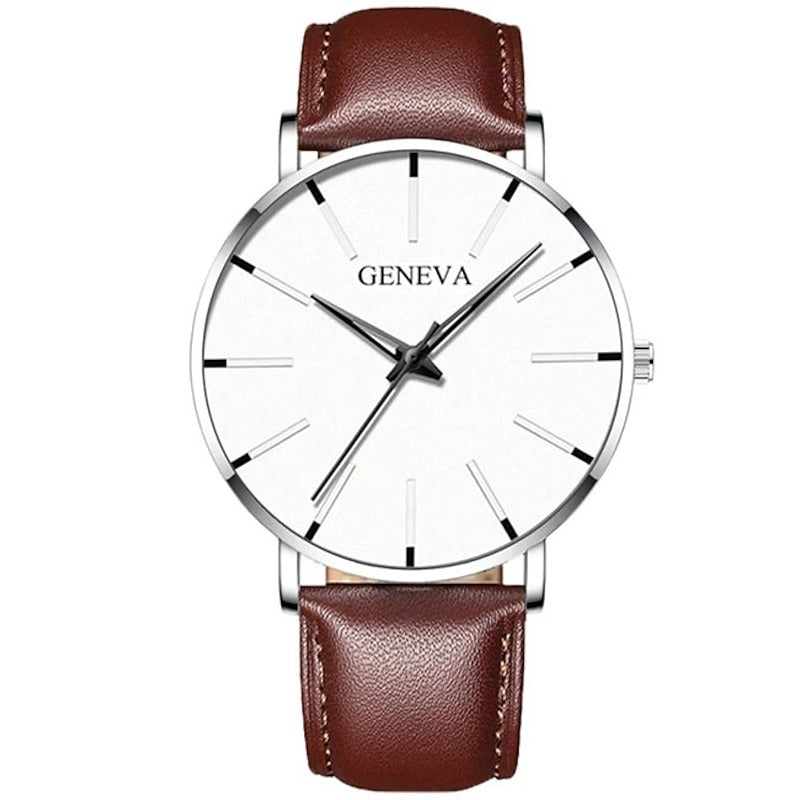 Reloj Ultrafino de Acero - Marrón/Plata