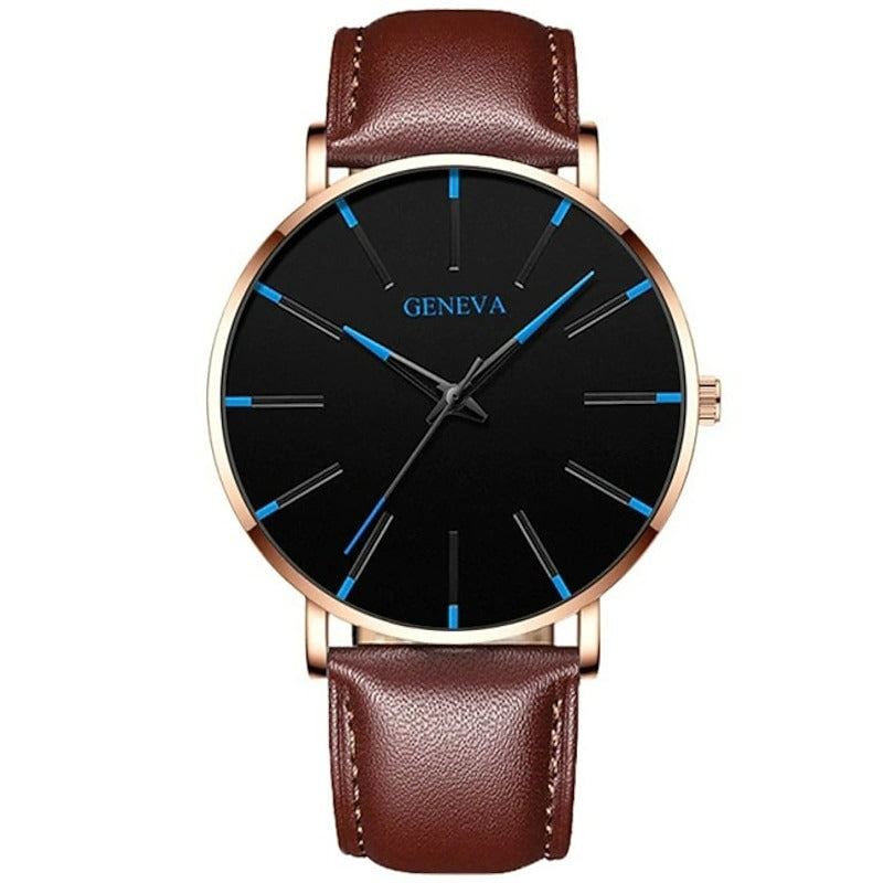 Reloj Ultrafino de Acero - Marrón/Dorado/Azul