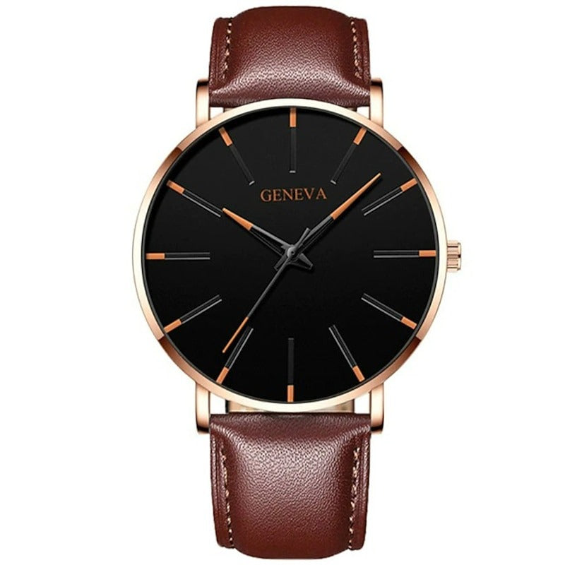 Reloj Ultrafino de Acero - Marrón/Dorado