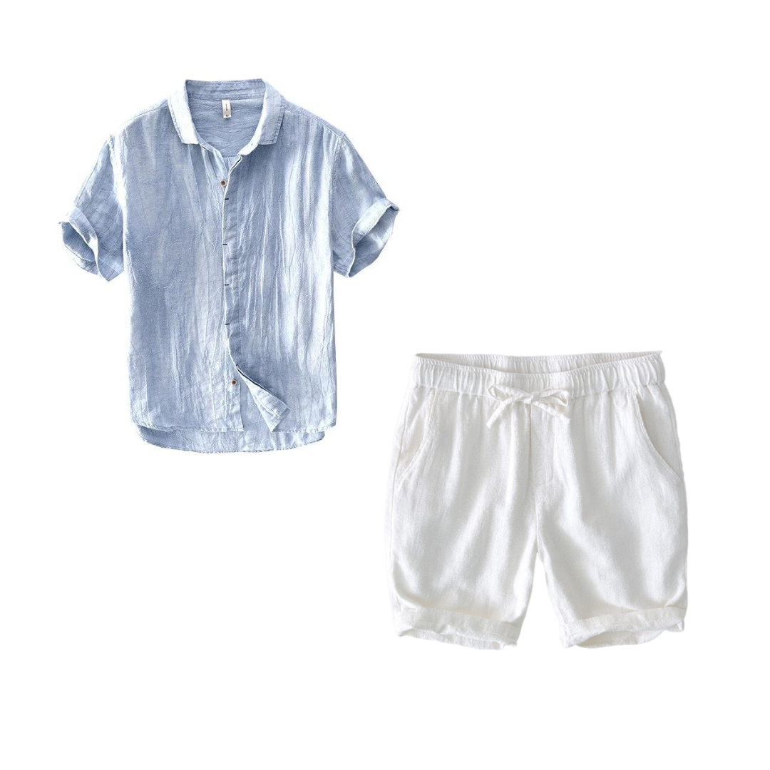 Camisa de Lino Manga Corta Coastal – Azul Claro