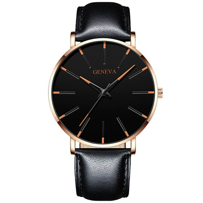 Reloj Ultrafino de Acero - Negro/Marrón/Dorado