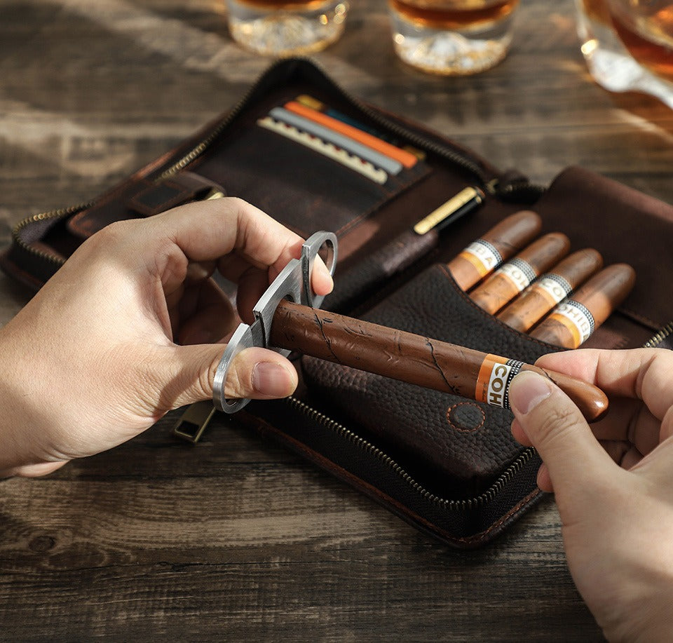 Estuche Organizador de Cuero para Puros y Accesorios de Viaje