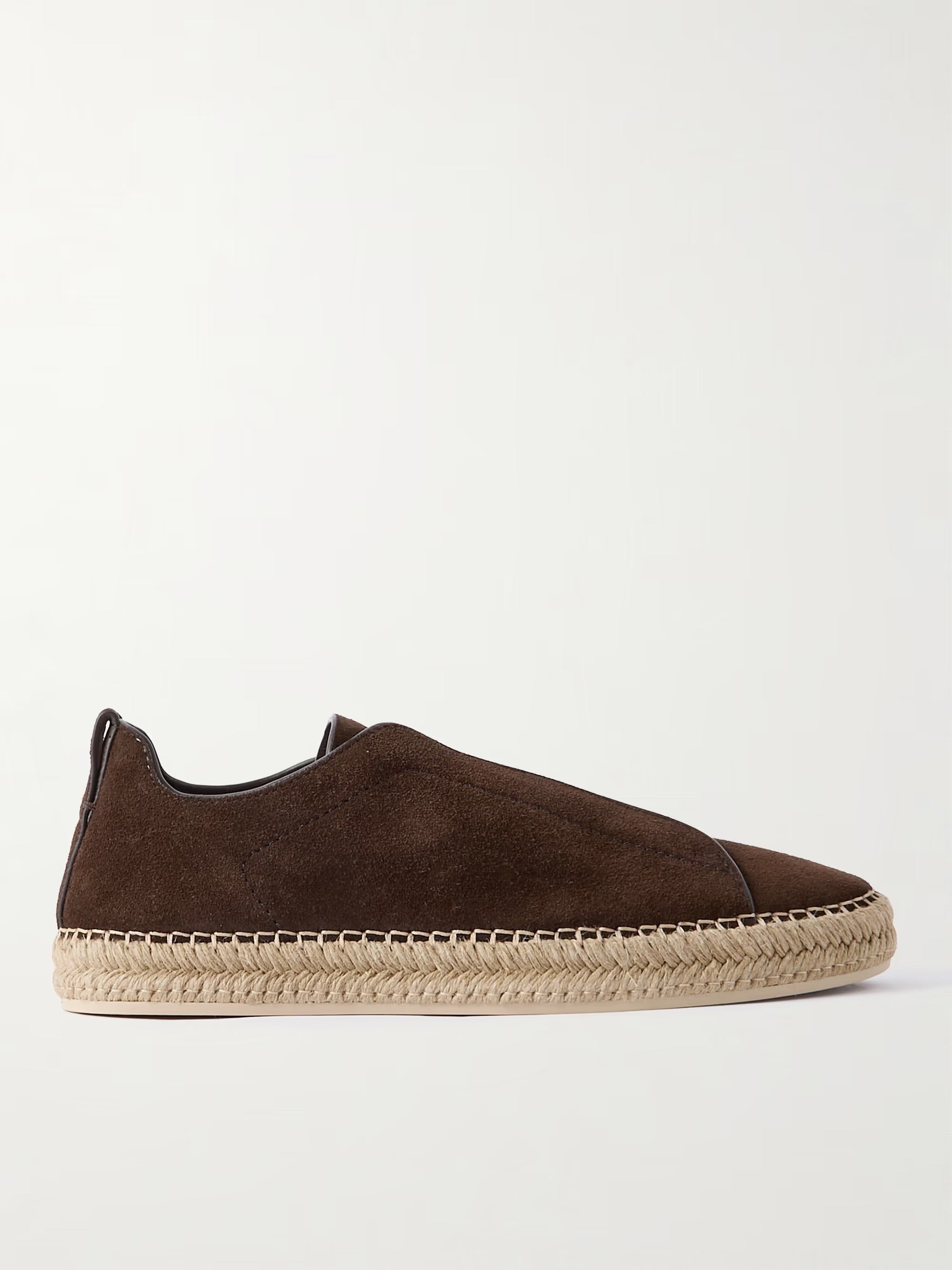 Triple Stitch Con ribetes de cuero Lona Slip-On Zapatilla – Dark brown