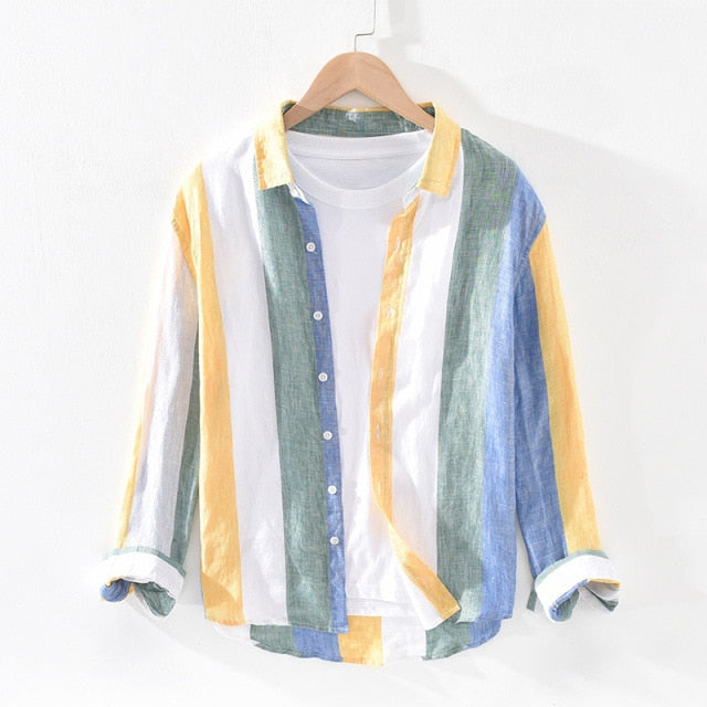Camisa de Lino Manga Larga con Rayas Sunset – Multicolor