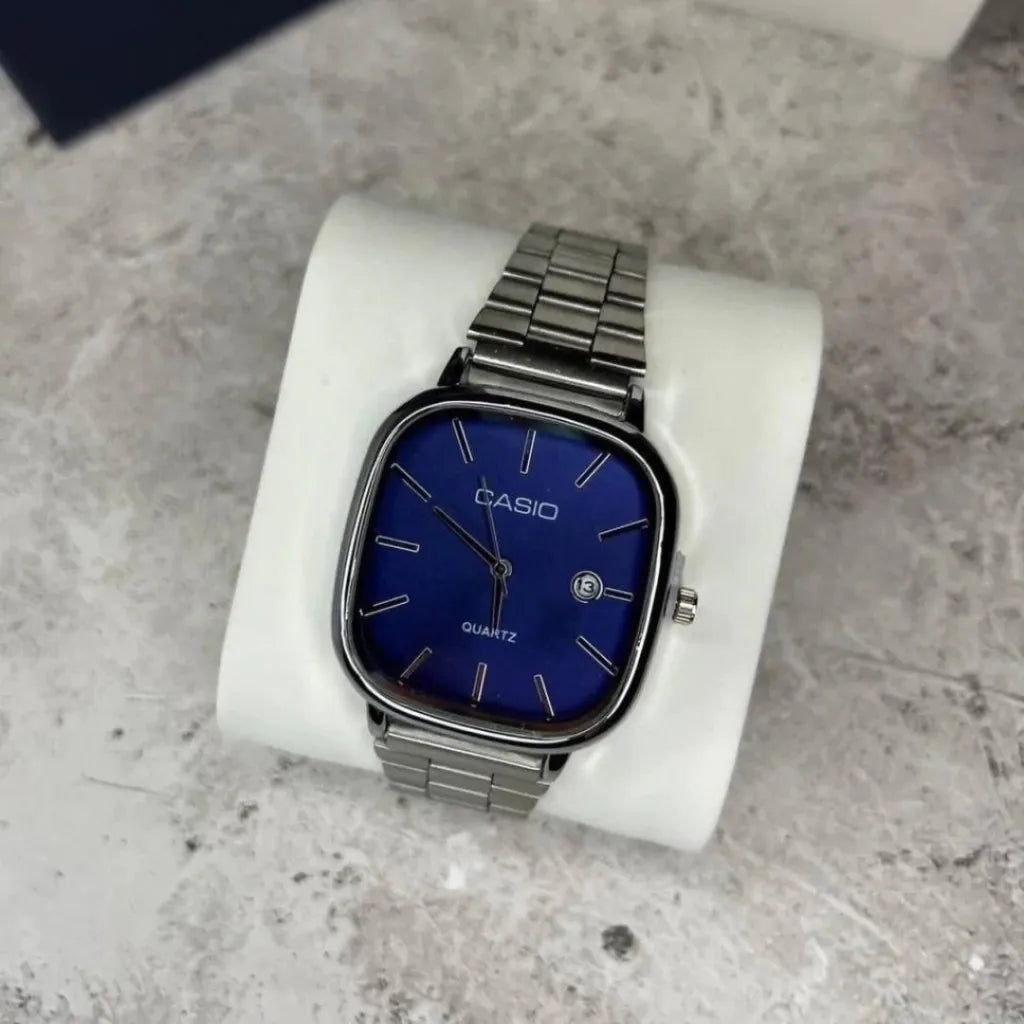 Reloj Acero Minimal Date - Plata/Azul