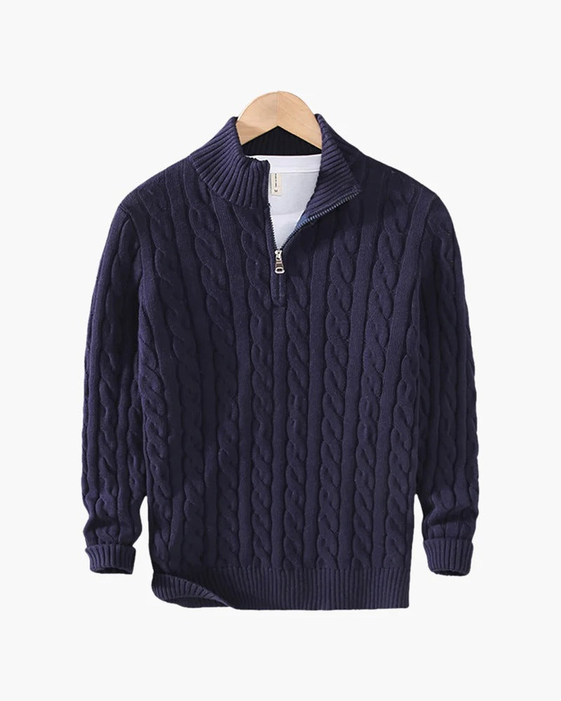 Suéter de punto trenzado con cremallera Verbier Heritage - Azul marino
