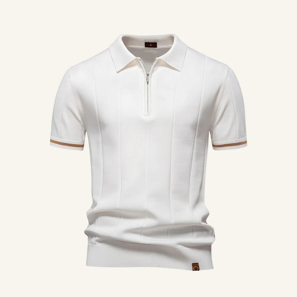 Polo de punto Vittorio con media cremallera - Blanco