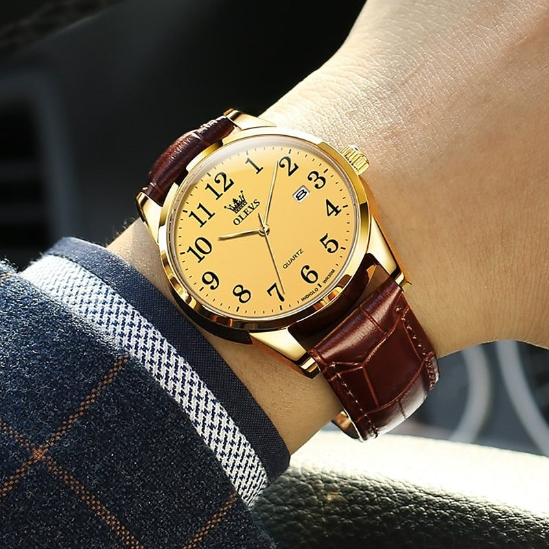 Reloj Clásico de Cuero - Dorado