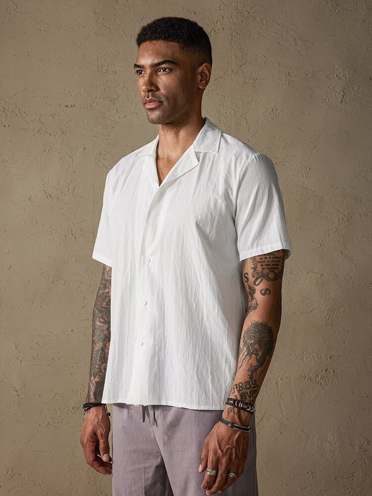Camisa de Lino de Manga Corta - Blanco