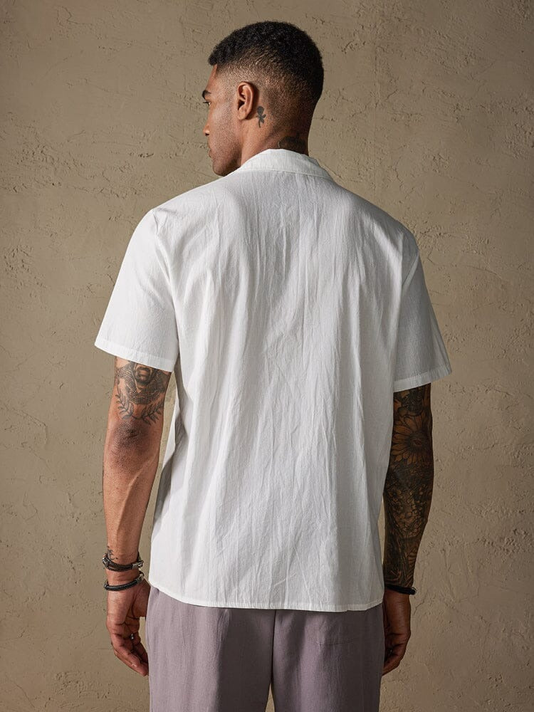 Camisa de Lino de Manga Corta - Blanco
