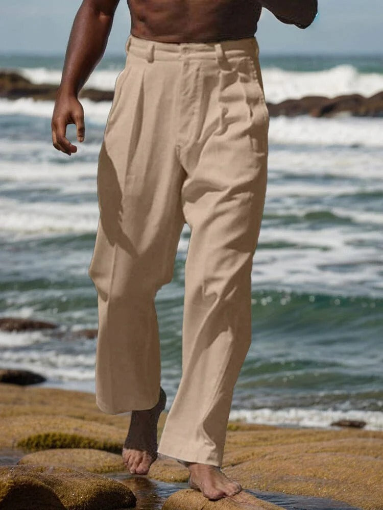 Pantalones de Lino con Pliegues - Negro
