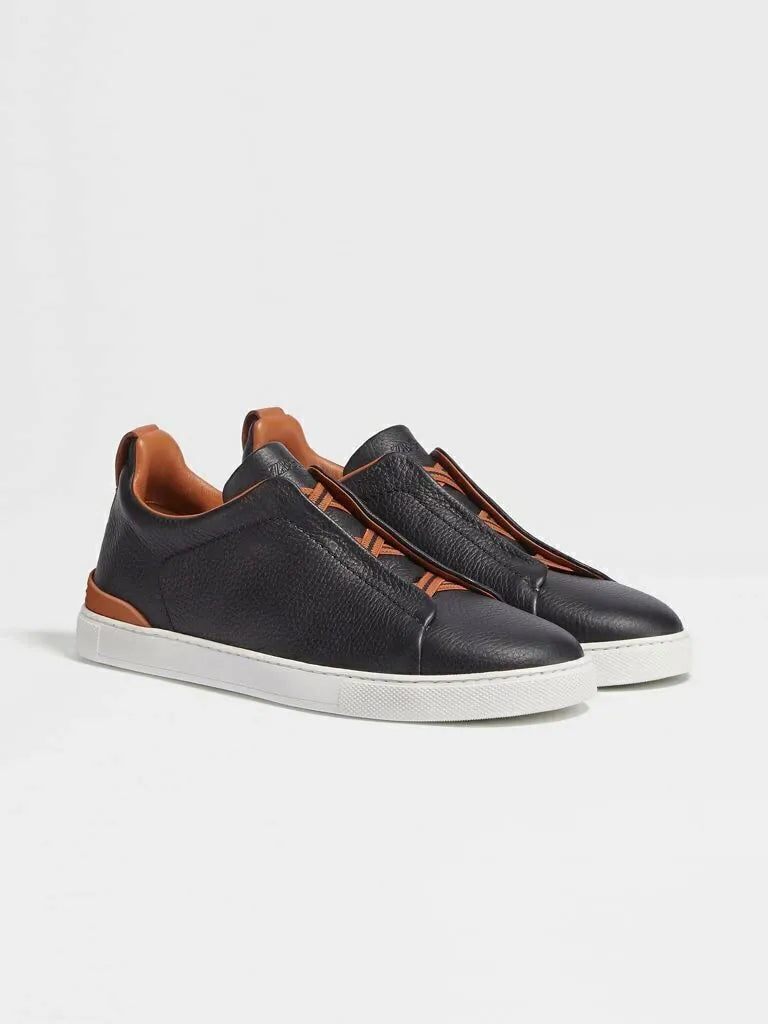 Triple Stitch Lana Cuero Zapatillas - Back/Beige