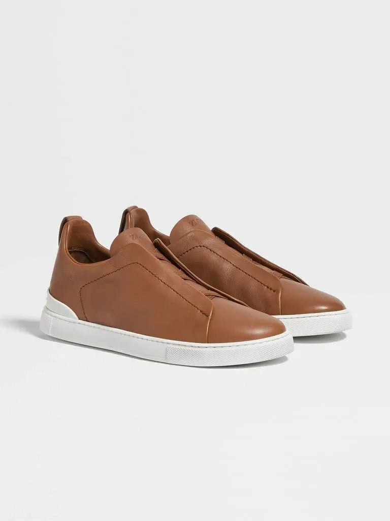 Triple Stitch Cuero Zapatillas – Canela