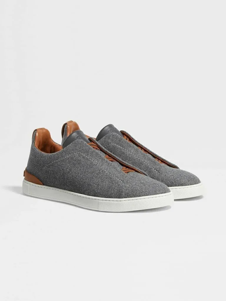 Triple Stitch Lana Cuero Zapatillas – Grey/Marrón