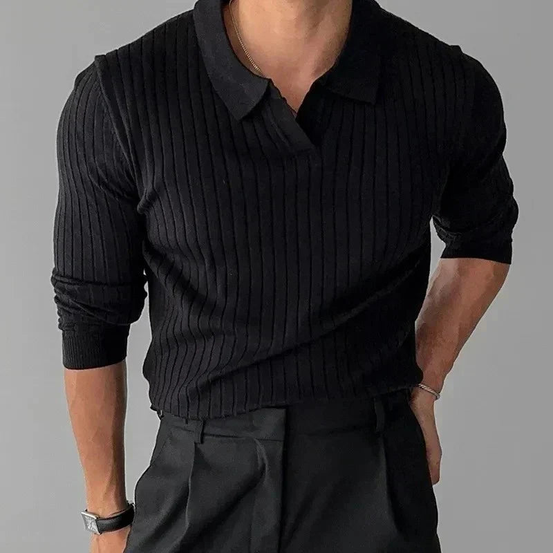 Polo de Punto Acanalado – Negro