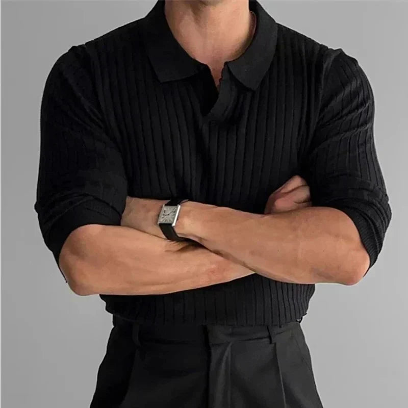 Polo de Punto Acanalado – Negro