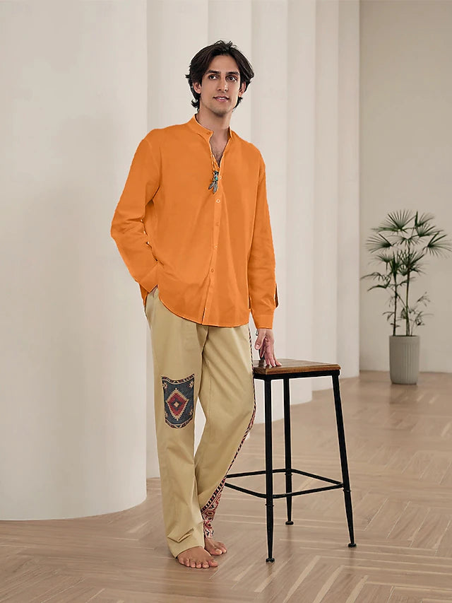 Camisa Linen Core de Manga Larga - Naranja