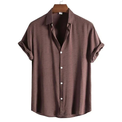 Harbor Weekend – Brown Shirt + White Linen Shorts Set