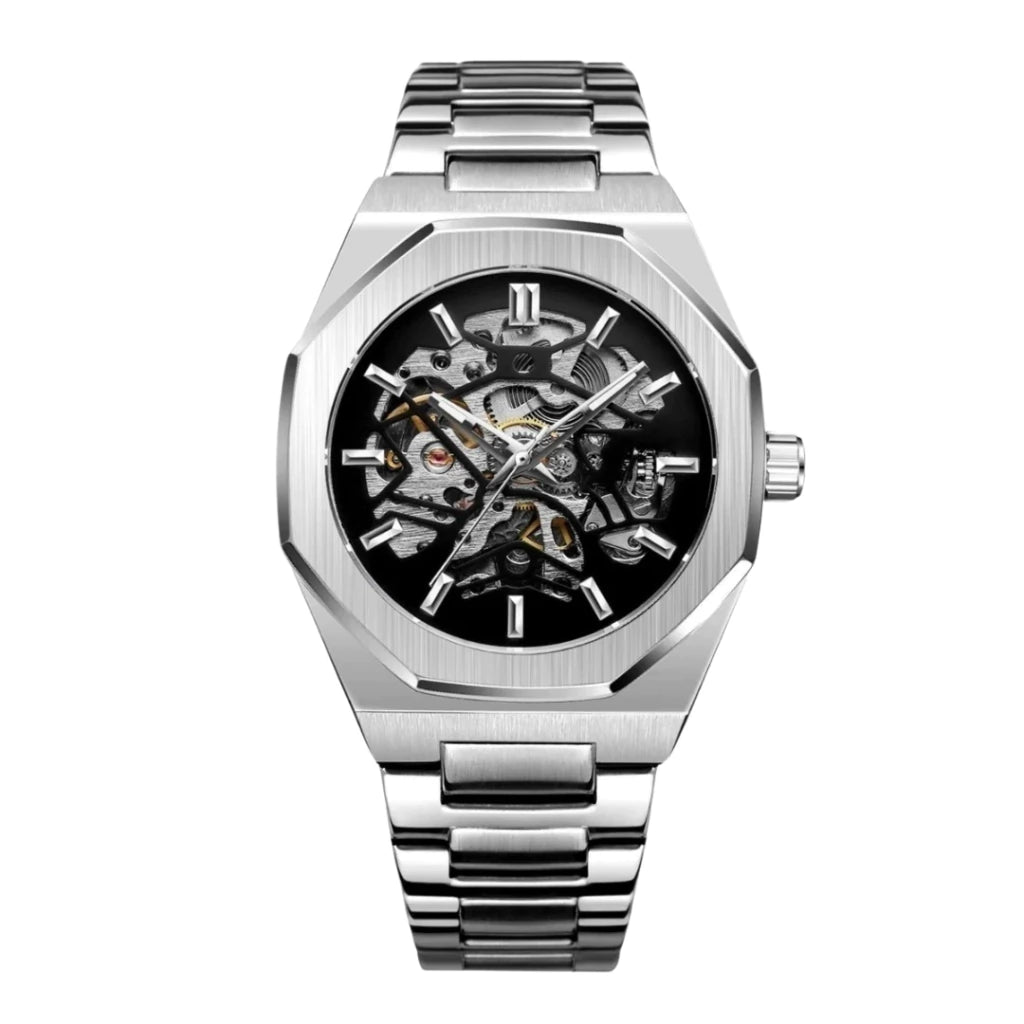 Reloj Automático Skeleton - Plata/Negro