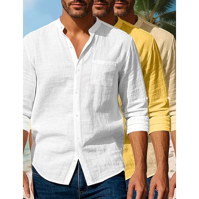 Conjunto Camisas Lino Brisa Riviera - Amarelo + Cáqui + Cinza