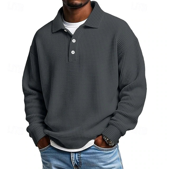 Polo Waffle de Manga Larga Rivett - Gris oscuro