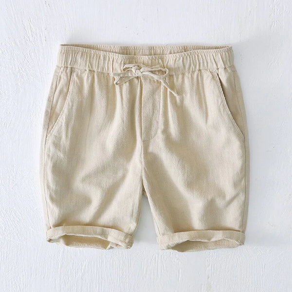 Lino Coastal Breeze – Navy Blue Shirt + Beige Linen Shorts Set