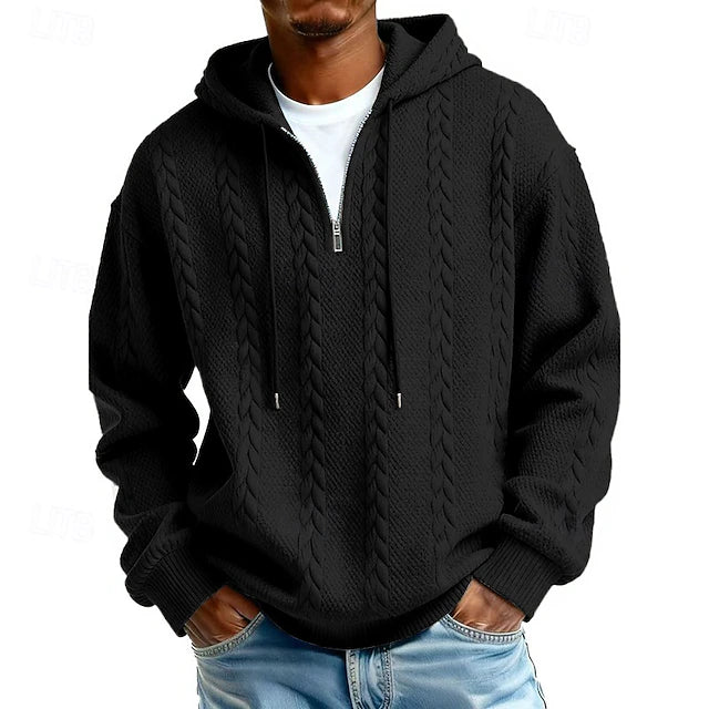 Sudadera con Capucha Jacquard Quarter Zip Haven - Negro
