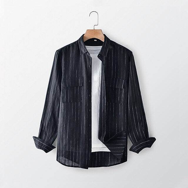 Camisa Stripe Sheer Core de Manga Larga - Gris