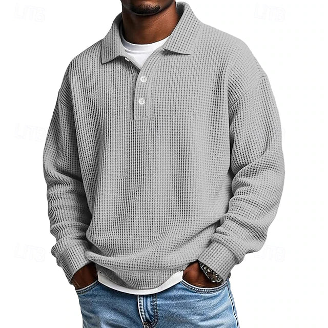 Polo Waffle de Manga Larga Rivett - Gris claro